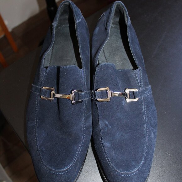 Stacy Adams 10M Men's Blue Suede Slip-On Loafers Dress Shoes w/ Chrome Buckle - Picture 11 of 16